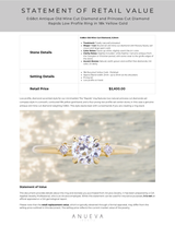 0.68ct Antique Old Mine Cut Diamond and Princess Cut Diamond Rapids Low Profile Ring in 18k Yellow Gold