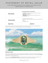 0.71ct Australian Emerald Cut Parti Sapphire Low Profile 4 Prong Signet Solitaire in 14k Yellow Gold