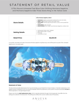 0.75ct Round Unheated Teal Blue Color Shifting Montana Sapphire and Montana Sapphire Side Three Stone Ring in 14k Yellow Gold