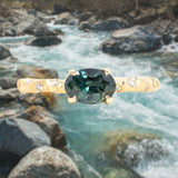 0.85ct Oval Sapphire in 14k Yellow Gold Evergreen Solitaire with Scattered Embedded Diamonds