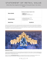 0.85ct Blue Pear Sapphire Pointed Vine Prong Set Ring in 14k yellow gold