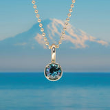 0.86ct Round Blue Montana Sapphire 4 Prong Pendant in 14k Yellow Gold