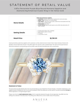 0.87ct Periwinkle Purple-Blue Round Montana Sapphire and Diamond Asymmetrical Cluster Ring in 14k Yellow Gold