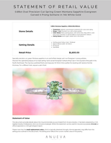 0.89ct Oval Precision Cut Spring Green Montana Sapphire Evergreen Carved 4 Prong Solitaire in 14k White Gold