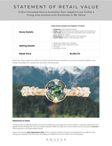 0.92ct Untreated Round Australian Parti Sapphire Low Profile 4 Prong Vine Solitaire with Diamonds in 18k Yellow