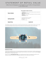 0.98ct Round Madagascar Teal Sapphire Low Profile 4 Prong Solitaire in 14k Yellow Gold