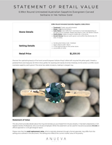 0.99ct Round Untreated Australian Sapphire Evergreen Carved Solitaire in 14k Yellow Gold