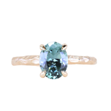 1.58ct Oval Untreated Light Blue Montana Sapphire Evergreen Carved 4 Prong Solitaire in 14k Yellow Gold
