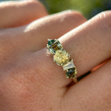 Sapphire and Moonstone Mosaic Ring in 14k Green Gold