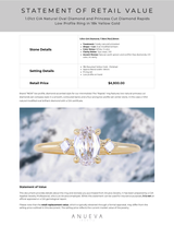 1.01ct GIA Natural Oval Diamond and Princess Cut Diamond Rapids Low Profile Ring in 18k Yellow Gold