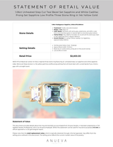 1.06ct Unheated Step Cut Teal Bezel Set Sapphire and White Cadillac Prong Set Sapphire Low Profile Three Stone Ring in 14k Yellow Gold