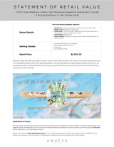 1.07ct Oval Medium Green Teal Montana Sapphire Evergreen Carved 4 Prong Solitaire in 14k Yellow Gold