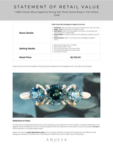 1.08ct Ocean Blue Sapphire Prong Set Three Stone Ring in 14k Yellow Gold