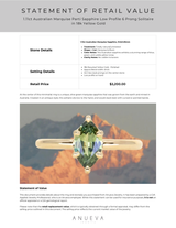 1.11ct Australian Marquise Parti Sapphire Low Profile 6 Prong Solitaire in 18k Yellow Gold