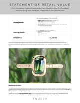 1.11ct Elongated Cushion Australian Parti Sapphire Low Profile Bezel Solitaire Ring with Pavé Set Diamonds in 14k Yellow Gold