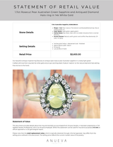 1.11ct Rosecut Pear Australian Green Sapphire and Antiqued Diamond Halo ring in 14k White Gold