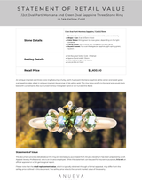 1.12ct Oval Parti Montana and Green Oval Sapphire Three Stone Ring in 14k Yellow Gold
