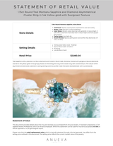 1.15ct Round Teal Montana Sapphire and Diamond Asymmetrical Cluster Ring in 14k Yellow gold with Evergreen Texture