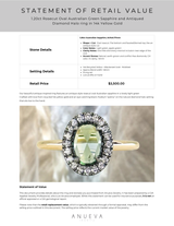 1.20ct Rosecut Oval Australian Green Sapphire and Antiqued Diamond Halo ring in 14k Yellow Gold