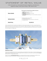 1.22ct Emerald Cut Untreated Montana Sapphire and Montana Sapphire Sides Three Stone Ring in 18k Yellow Gold