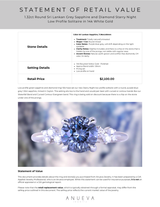 1.32ct Round Sri Lankan Grey Sapphire and Diamond Starry Night Low Profile Solitaire in 14k White Gold