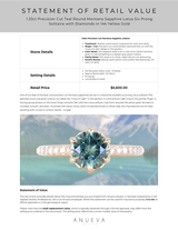 1.33ct Precision Cut Teal Round Montana Sapphire Lotus Six Prong Solitaire with Diamonds in 14k Yellow Gold