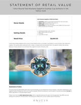 1.34ct Round Teal Montana Sapphire Scallop Cup Solitaire in 14k Yellow Gold