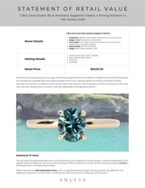 1.36ct Oval Ocean Blue Montana Sapphire Classic 4 Prong Solitaire in 14k Yellow Gold