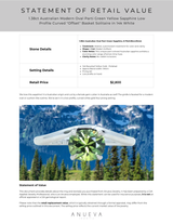 1.38ct Australian Modern Oval Parti Green Yellow Sapphire Low Profile Curved "Offset" Basket Solitaire in 14k White