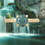 1.39ct Silky Sapphire Evergreen Four-Prong and Scattered Diamond Solitaire in Satin 18k Yellow Gold