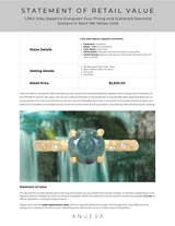 1.39ct Silky Sapphire Evergreen Four-Prong and Scattered Diamond Solitaire in Satin 18k Yellow Gold