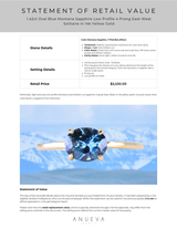 1.42ct Oval Blue Montana Sapphire Low Profile 4 Prong East-West Solitaire in 14k Yellow Gold