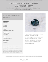 40% OFF 1.45CT NIGERIAN OVAL SAPPHIRE, DEEP BLUE GREEN TEAL, 7.04X6.01X4.24MM, UNTREATED
