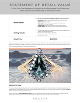 1.47ct Geo Kite Madagascar Sapphire and Blackened Gold Diamond Split Shank Low Profile Halo in 14k Yellow Gold