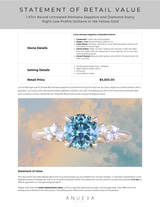 1.47ct Round Untreated Montana Sapphire and Diamond Starry Night Low Profile Solitaire in 14k Yellow Gold