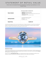 1.49ct Oval Untreated Montana Sapphire Scallop Cup Solitaire in 14k Yellow Gold