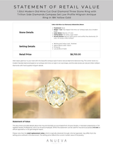 1.50ct Modern Old Mine Cut Oval Diamond Three Stone Ring with Trillion Side Diamonds Compass Set Low Profile Milgrain Antique Ring in 18K Yellow Gold