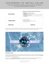 1.50ct Round Untreated Teal Blue Sapphire Double Prong Solitaire with French Set Diamonds in Platinum