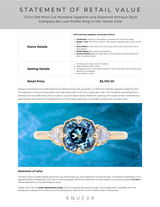 1.57ct Old Mine Cut Montana Sapphire and Diamond Antique Style Compass Set Low Profile Ring in 14k Yellow Gold