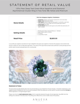 1.57ct Pear Deep Teal Green-Blue Sapphire and Diamond Asymmetrical Cluster Ring in Two Tone 18k Yellow and Platinum