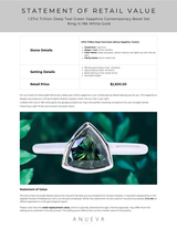 1.57ct Trillion Deep Teal Green Sapphire Contemporary Bezel Set Ring in 18k White Gold