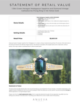 1.59ct Green Hexagon Madagascar Sapphire and Diamond Vintage Cathedral Six Prong Ring in 14k Yellow Gold