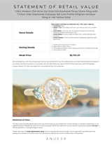 1.59ct Modern Old Mine Cut Oval GIA Diamond Three Stone Ring with Trillion Side Diamonds Compass Set Low Profile Milgrain Antique Ring in 14K Yellow Gold