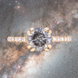 1.63ct Round Salt & Pepper Diamond Double Claw Prong Solitaire with French Diamonds in 14k Yellow Gold