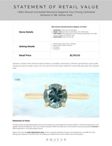1.66ct Round Untreated Montana Sapphire Four Prong Cathedral Solitaire in 18k Yellow Gold