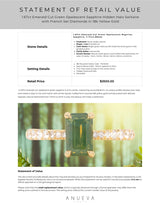 1.67ct Emerald Cut Green Opalescent Sapphire Hidden Halo Solitaire with French Set Diamonds in 18k Yellow Gold