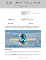 1.68ct Radiant Cut Ocean Blue Teal Sapphire Cathedral Double Prong Solitaire in 18k Yellow Gold