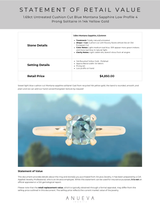 1.69ct Untreated Cushion Cut Blue Montana Sapphire Low Profile 4 Prong Solitaire in 14k Yellow Gold