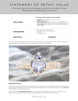 1.70ct Pear Rosecut Salt and Pepper Diamond Low Profile 6 Prong Vine Solitaire with Diamonds in 14k Yellow