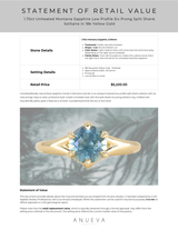 1.70ct Unheated Montana Sapphire Low Profile Six Prong Split Shank Solitaire in 18k Yellow Gold